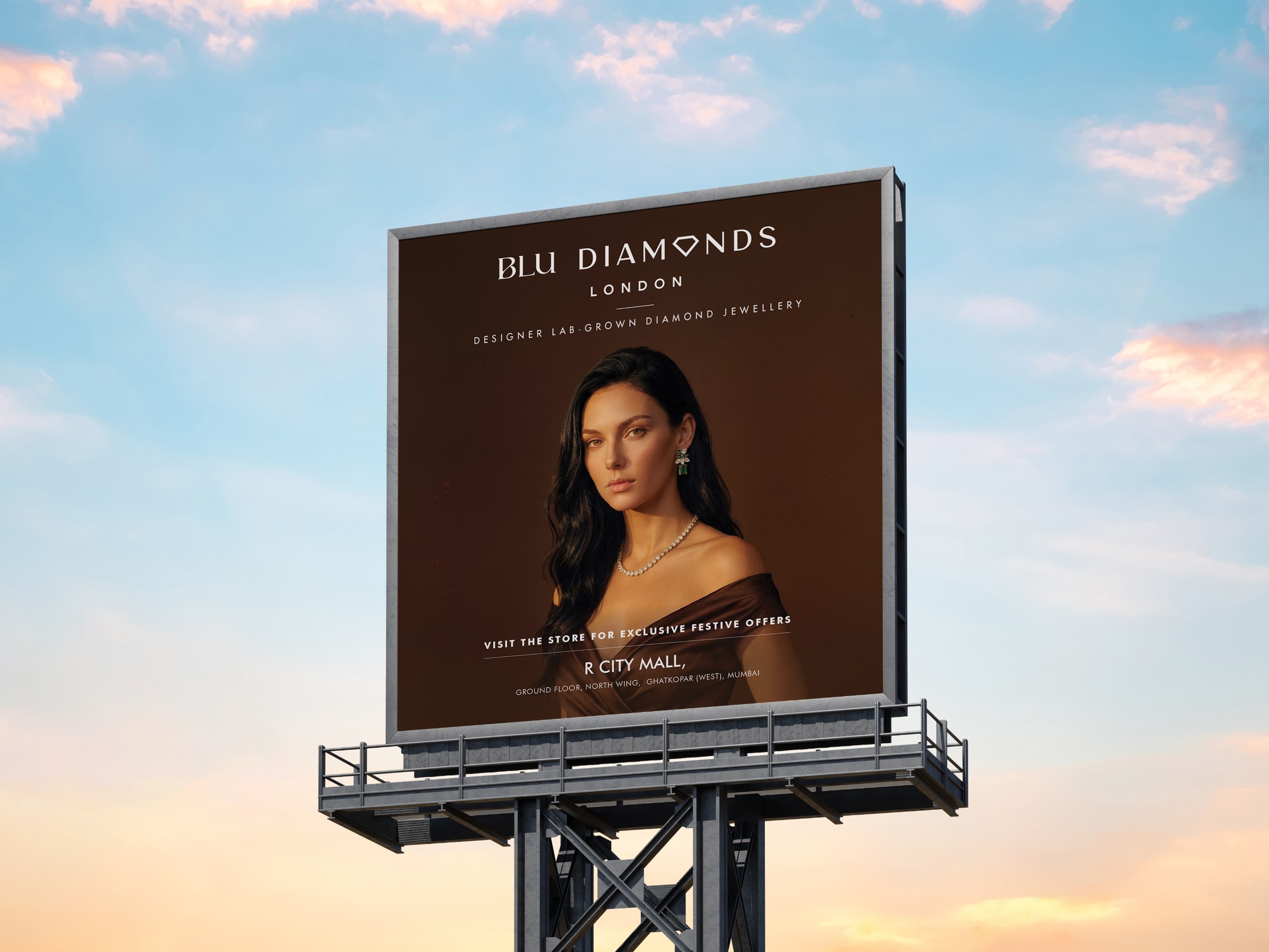Blu Diamonds outdoor hoarding mockup